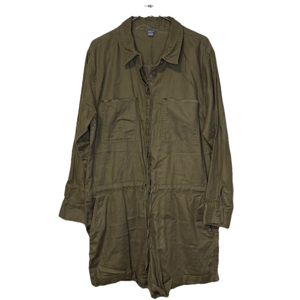 Aerie Women's Romper One-piece Long Sleeve Button Up Pockets Olive Green Large